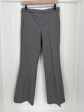 'S Max Mara Check Trousers — Navy Cream Gingham, Wool Blend Flare, Size 2